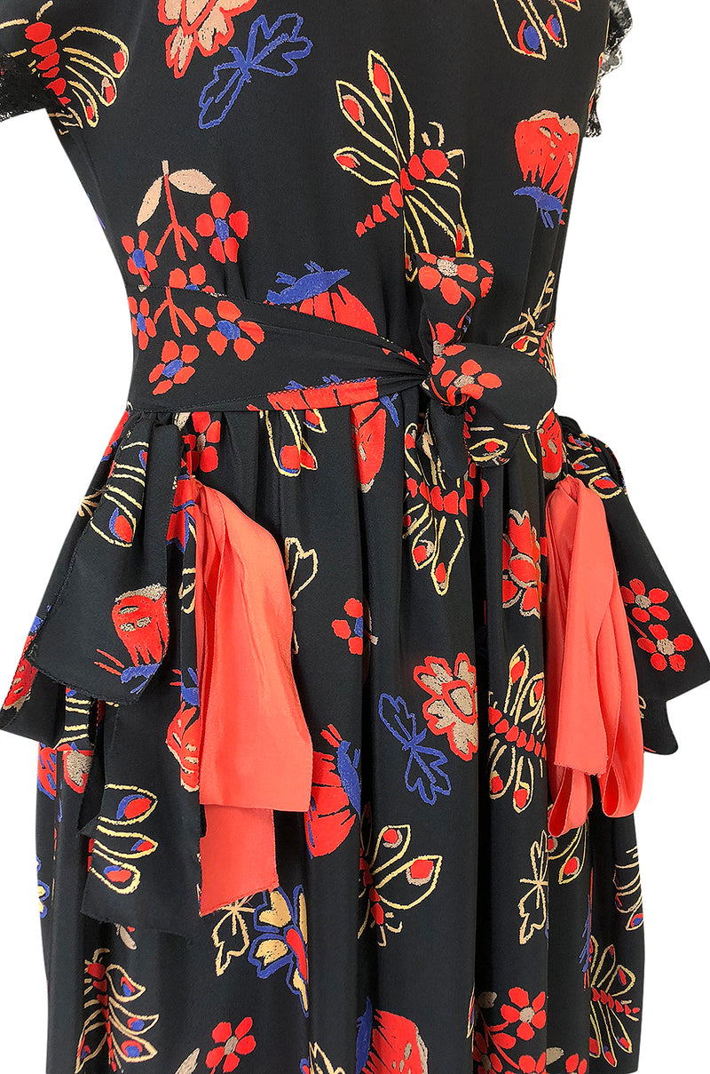 c.1974 Karl Lagerfeld for Chloe Dragon & Butterfly Printed Silk Day Dress