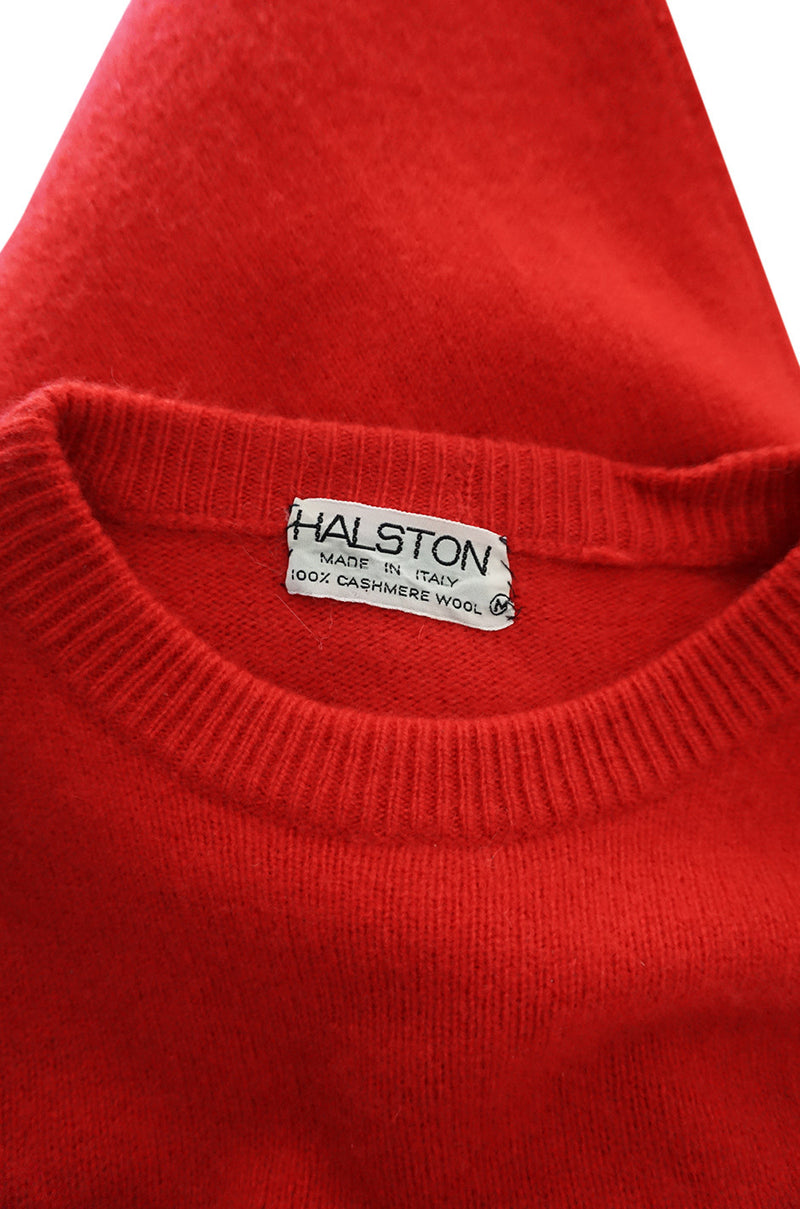 c1973 Halston Red 100% Cashmere Evening Dress