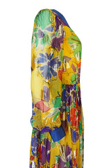 1970s Givenchy Silk Chiffon Floral & Metallic Heart Print Dress