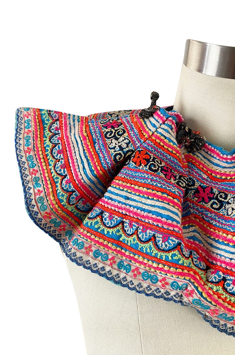 Amazing Antique Turn of the Century Hand Embroidered Colourful Cotton Collar from Laos