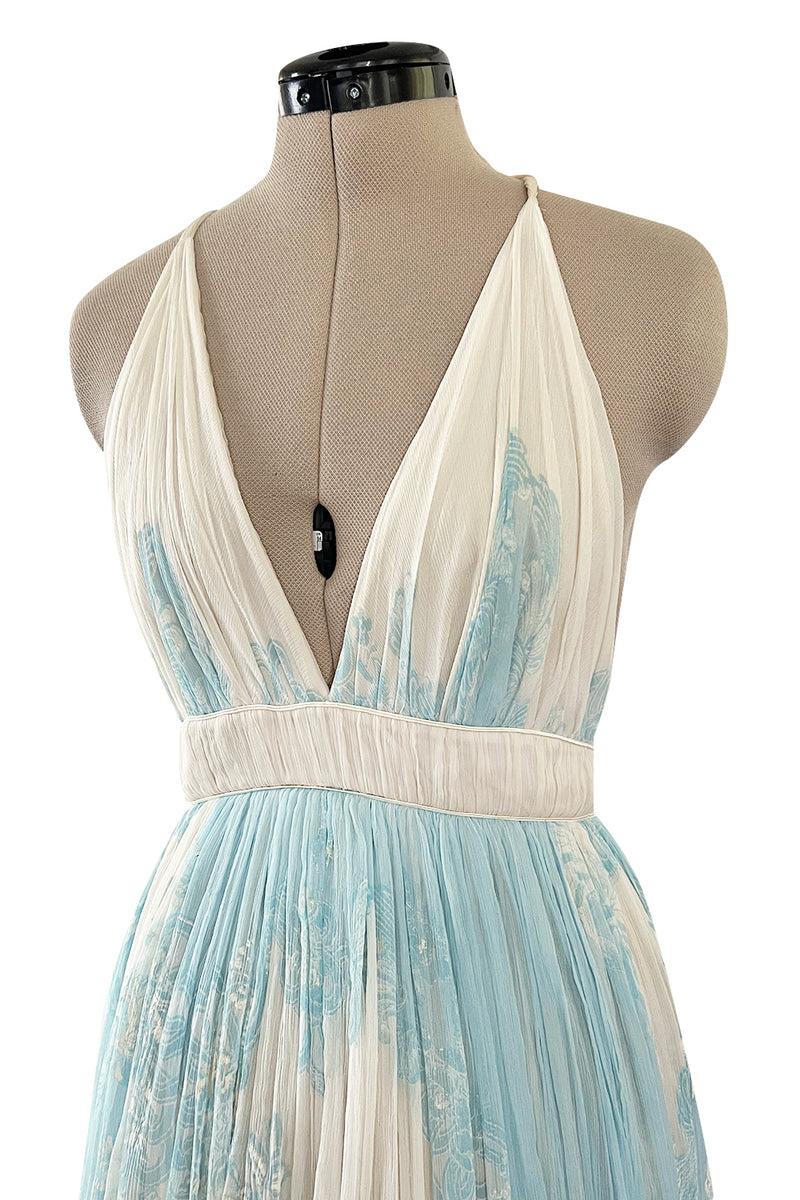 Spectacular Spring 2007 Roberto Cavalli Runway Pale Turquoise Blue Silk Gauze Backless Dress
