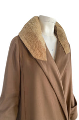 Lovely 1920s Unlabeled Caramel Coloured Fine Wool Flapper Coat w Faux Broadtail Collar