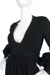c1969 Iconic Ossie Clark "Graduation" Black Plunge Dress