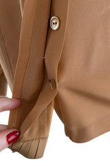 1970s Chanel True Haute Couture Pleated Front Silk Top w Bow & French Cuffs
