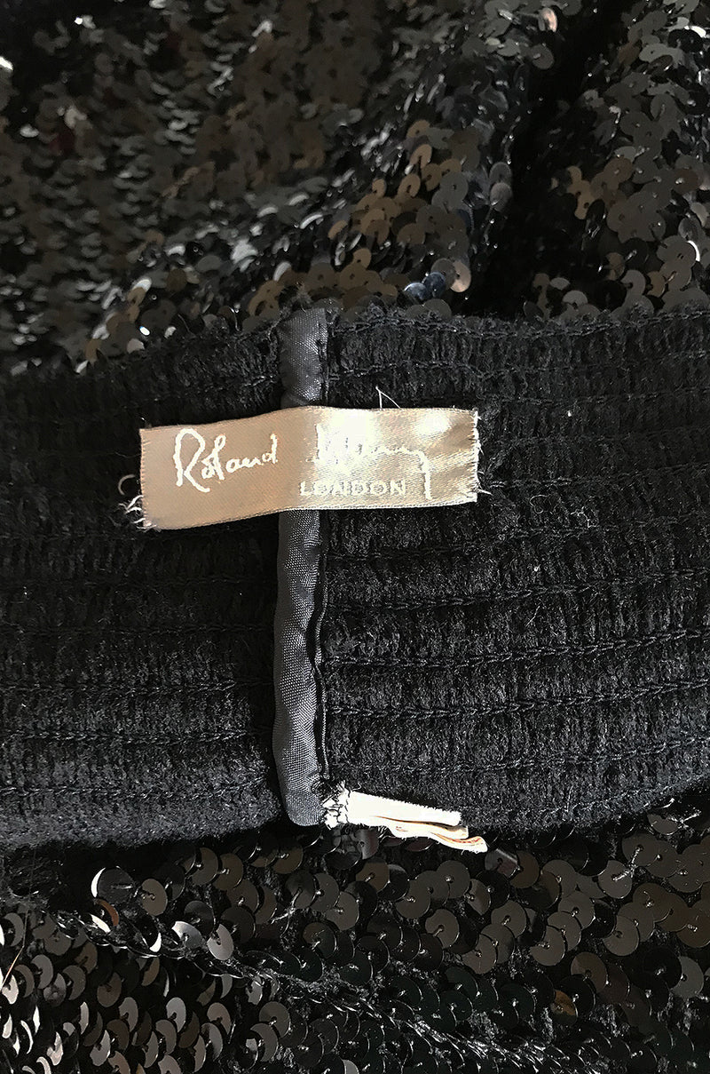Early 1980s Roland Klein Glossy Black Strapless Sequin Dress
