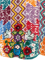 Vintage Mexican Artisan Bright Coloured Pattern Hand Embroidered Flowers & Birds Top