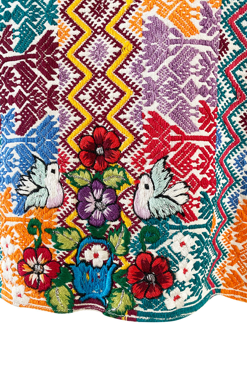 Vintage Mexican Artisan Bright Coloured Pattern Hand Embroidered Flowers & Birds Top