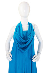 1970s Vivid Blue Multi Tie Jersey Maxi Dress