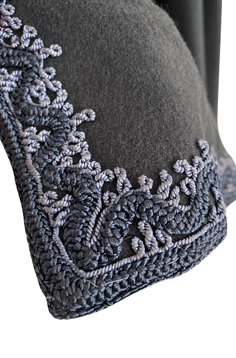Wonderful 1970s Grey Full Length Wool Cape w Elaborate Braided Edge Detail