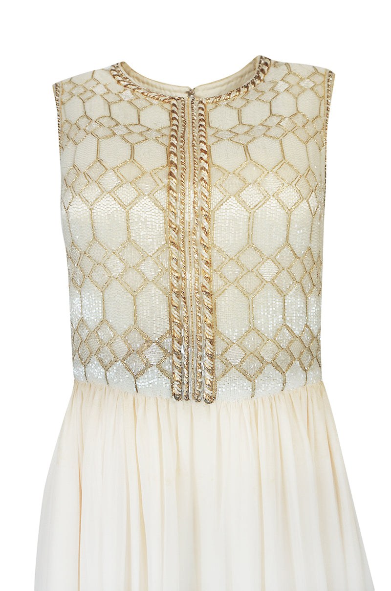 Spring 1961 Balmain Haute Couture Lesage Ivory Beaded Dress w Detachable Cape