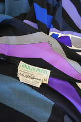 1960s Purple Print Pucci Silk Jersey Dress w Crystal Belt