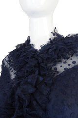 1960s Deep Blue Silk Tulle Alfred Bosand Gown