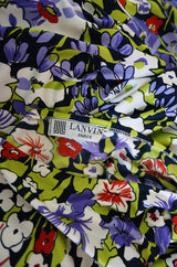 1970s Lanvin Floral Printed Fluid Jersey Ribbon Front Caftan Dress