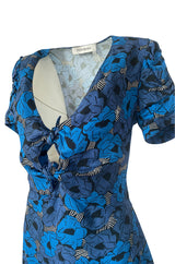 Resort 2012 Yves Saint Laurent Tie Front Blue Print Crepe Dress