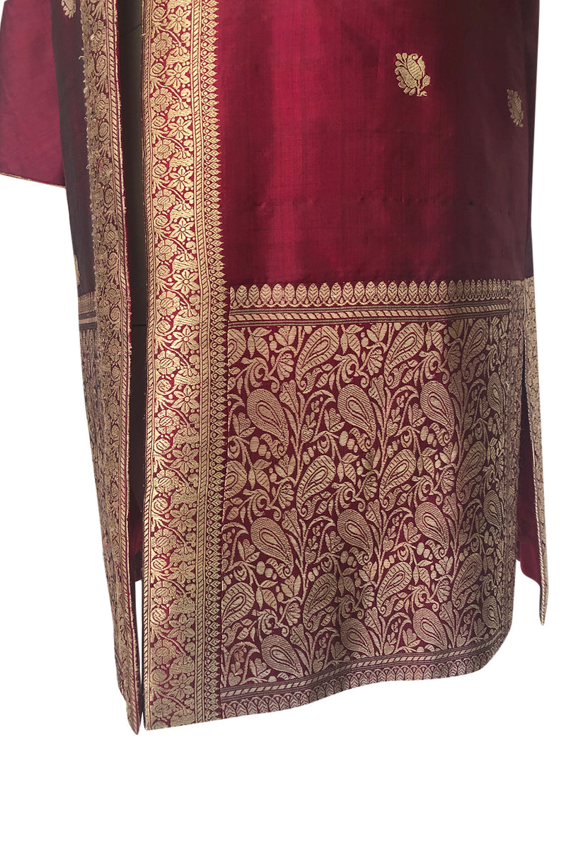 1950s Handmade Woven Gold & Deep Red Shantung Silk Evening Coat