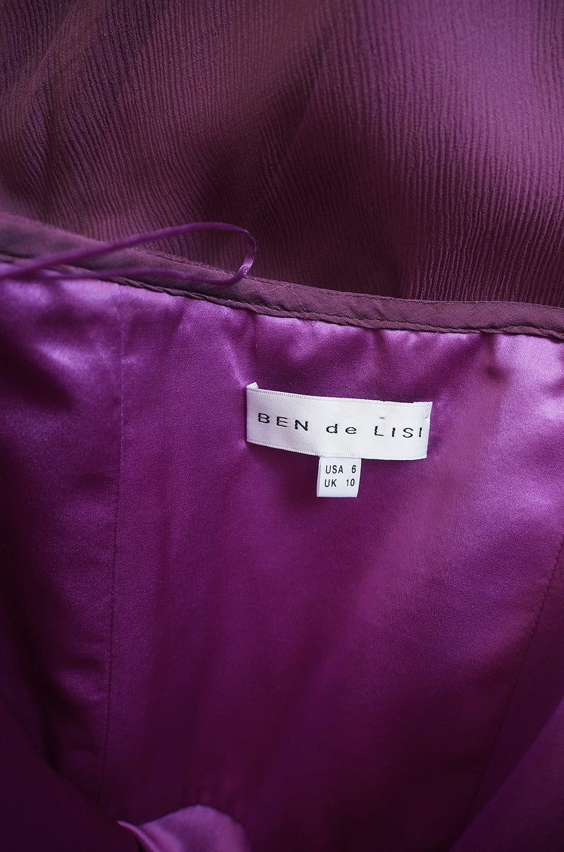 1990s Ben de Lisi One Shoulder Aubergine Silk Chiffon Dress
