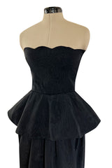 1980s Lanvin by Jules-Francois Crahay Strapless Black Dress w Hip Peplum