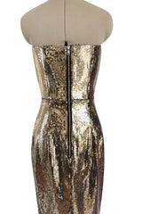 Resort 2020 Alex Perry Supermodel Long Strapelss Gold Sequin 'Howard' Dress