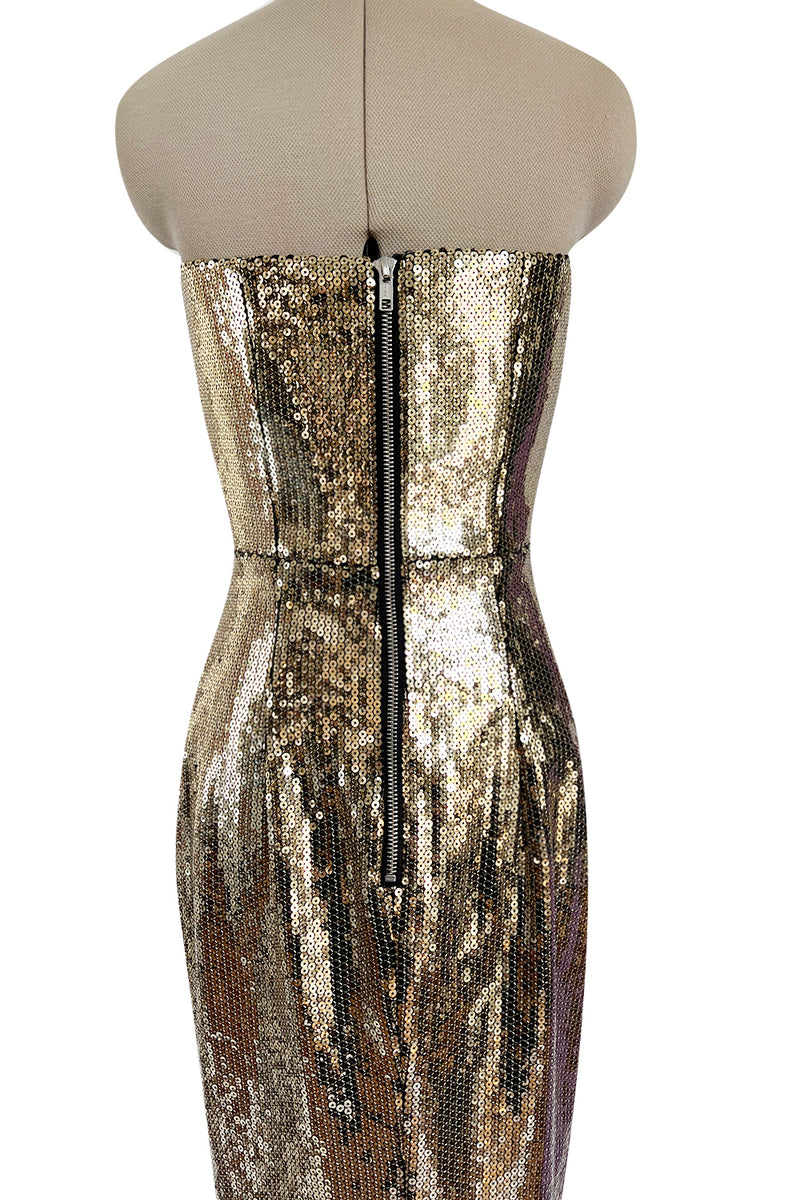 Resort 2020 Alex Perry Supermodel Long Strapelss Gold Sequin 'Howard' Dress
