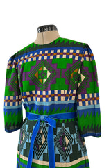 Ad Campaign Fall 1972 Lanvin by Jules-Francois Crahay Green & Blue Geometric Pattern Dress
