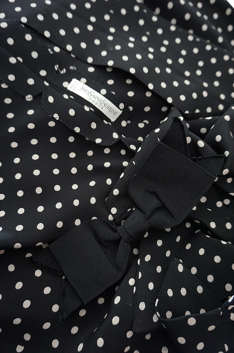 1970s Haute Couture Silk Dot Yves Saint Laurent Top