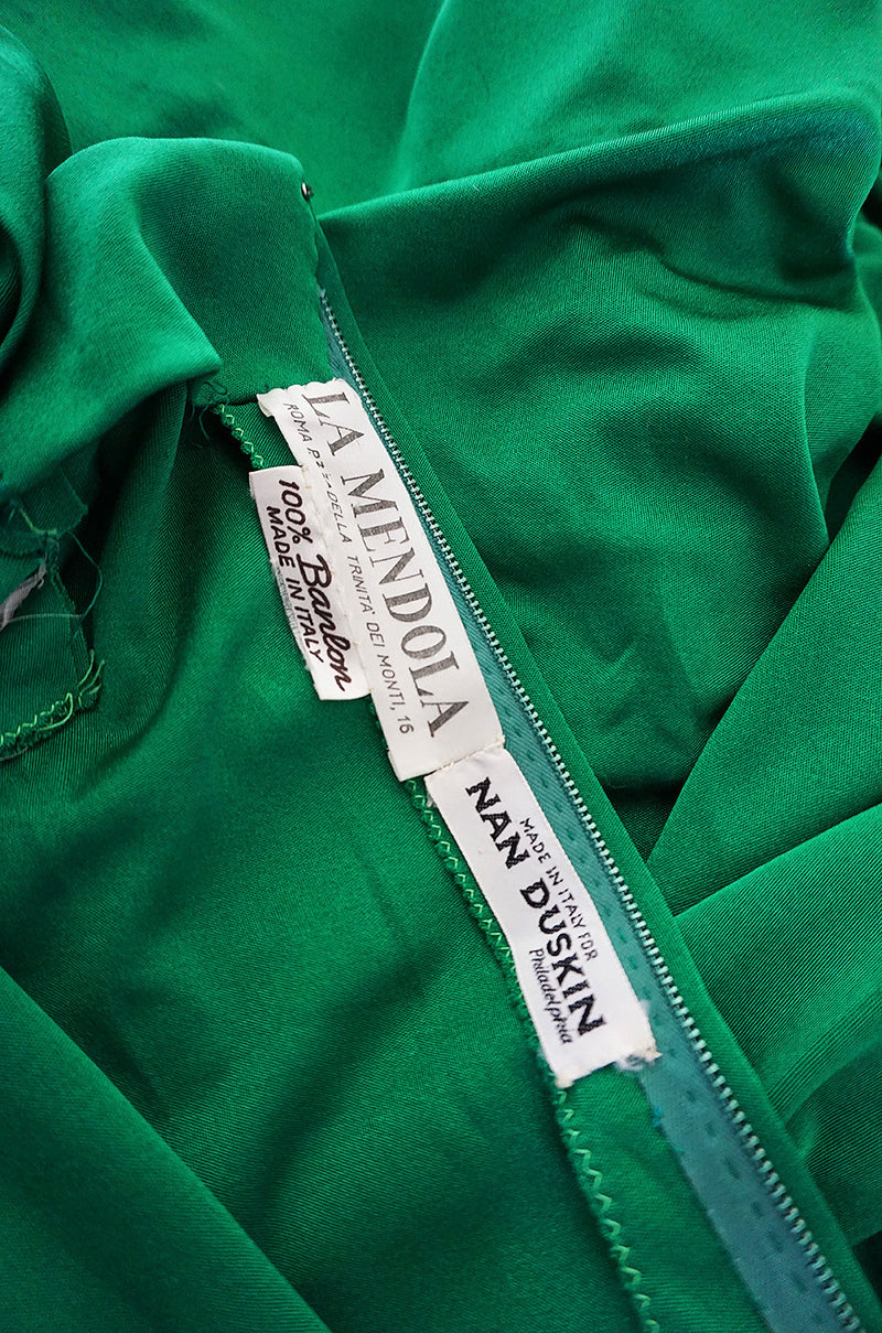 1970s Silk Jersey Emerald Green La Mendola Maxi Dress