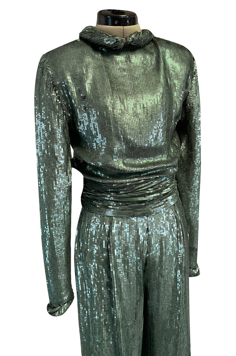 Amazing 1979 John Anthony Couture Sea Green Jumpsuit Completely Covered in Sequins