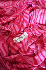 1970s Pink Print Silk Jersey La Mendola Maxi Dress