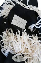 1960s Black Silk Organza "Feathered" Collar Sarmi Dress