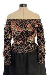 Elaborate 1987 John Anthony Couture Off Shoulder Mini Dress w Sequin Beading & Rosettes