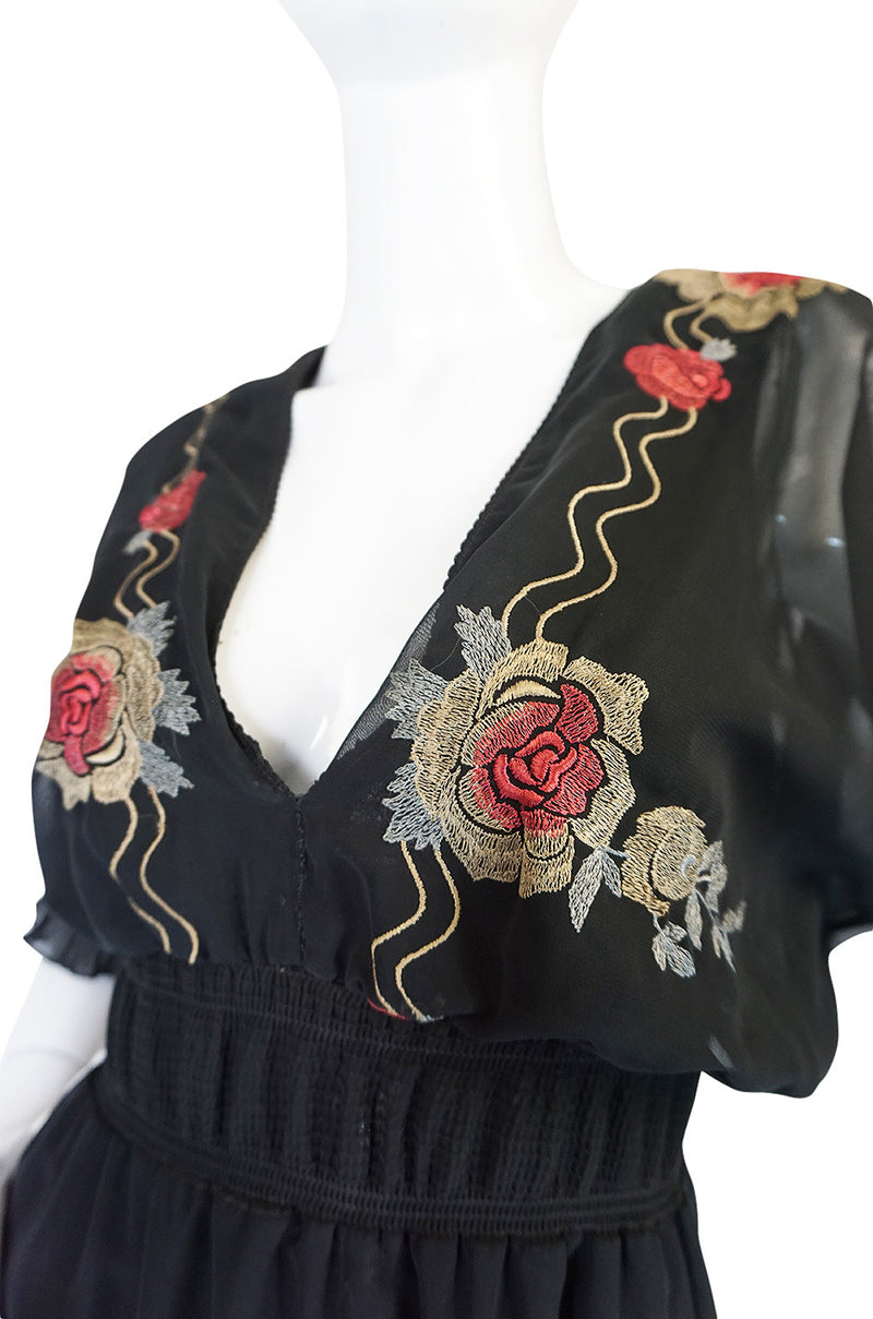 1970s Janice Wainwright Embroidered Chiffon Dress