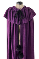 Superb Fall 1977 Yves Saint Laurent Ad Campaign Purple Wool & Mohair Cape w Dramatic Collar