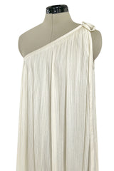 Fabulous 1970s Halston Ivory Pleated One Shoulder Lose & Easy to Wear Dress