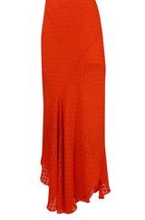 Late 1970s-1980s  Janice Wainwright Red Dotted Silk Bias Cut Dress