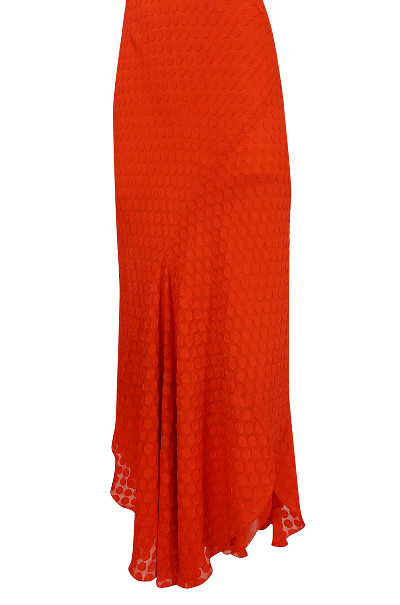 Late 1970s-1980s  Janice Wainwright Red Dotted Silk Bias Cut Dress