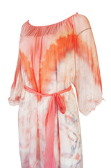 1970s Lillie Rubin Pink & Cream Tie Dye Silk Chiffon Dress