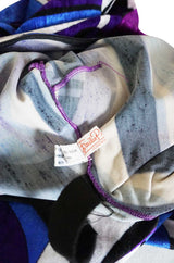 Rare 1970s Emilio Pucci Blue Print Velvet Stretch Catsuit w Stirrups