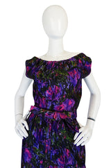c1958 Christian Dior NY Floral Print Silk Dress & Jacket