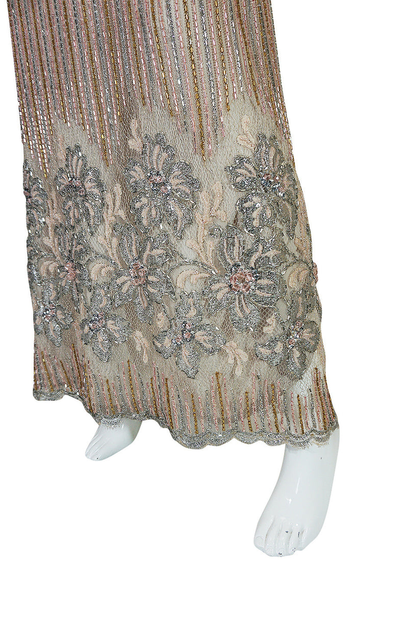 1980s Fernando Pena Gold & Pink Bead Sequin & Net Dress