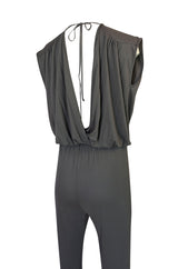 S/S 2009 Halston Grey Jersey Plunge Front and Back Jumpsuit