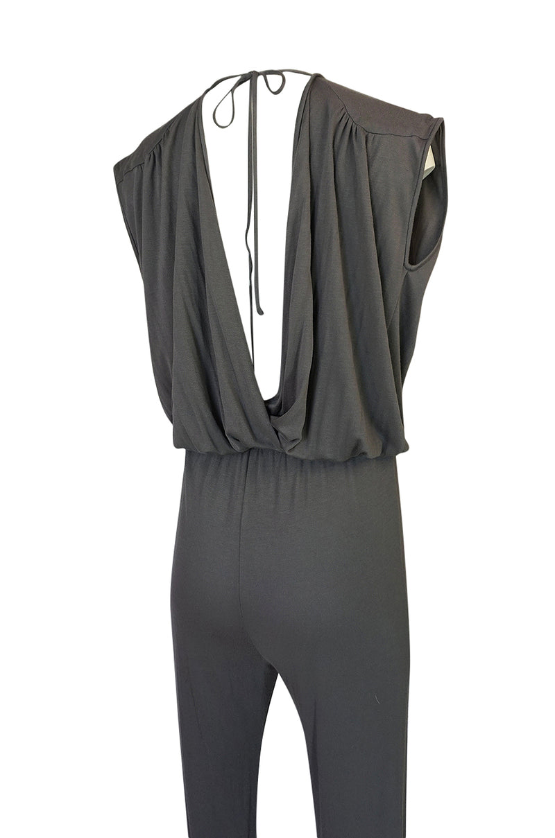 S/S 2009 Halston Grey Jersey Plunge Front and Back Jumpsuit