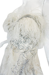 Extraordinary 1960s Feather & Rhinestone Strapless Gown