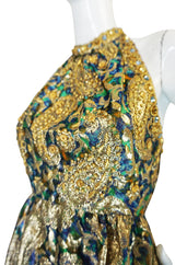 1960s Studded & Embellished Metallic Backless Dress