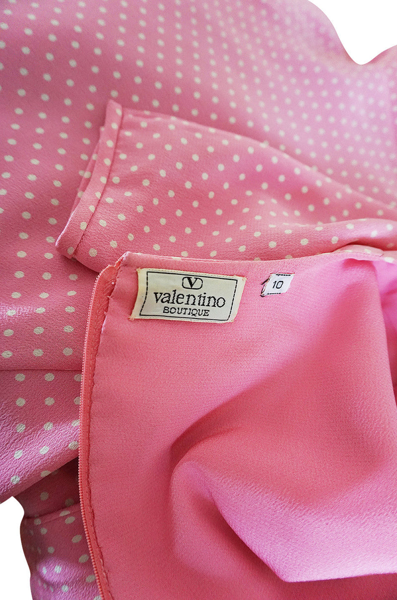 Early 1980s Pink Silk Dotted Valentino Day Dress