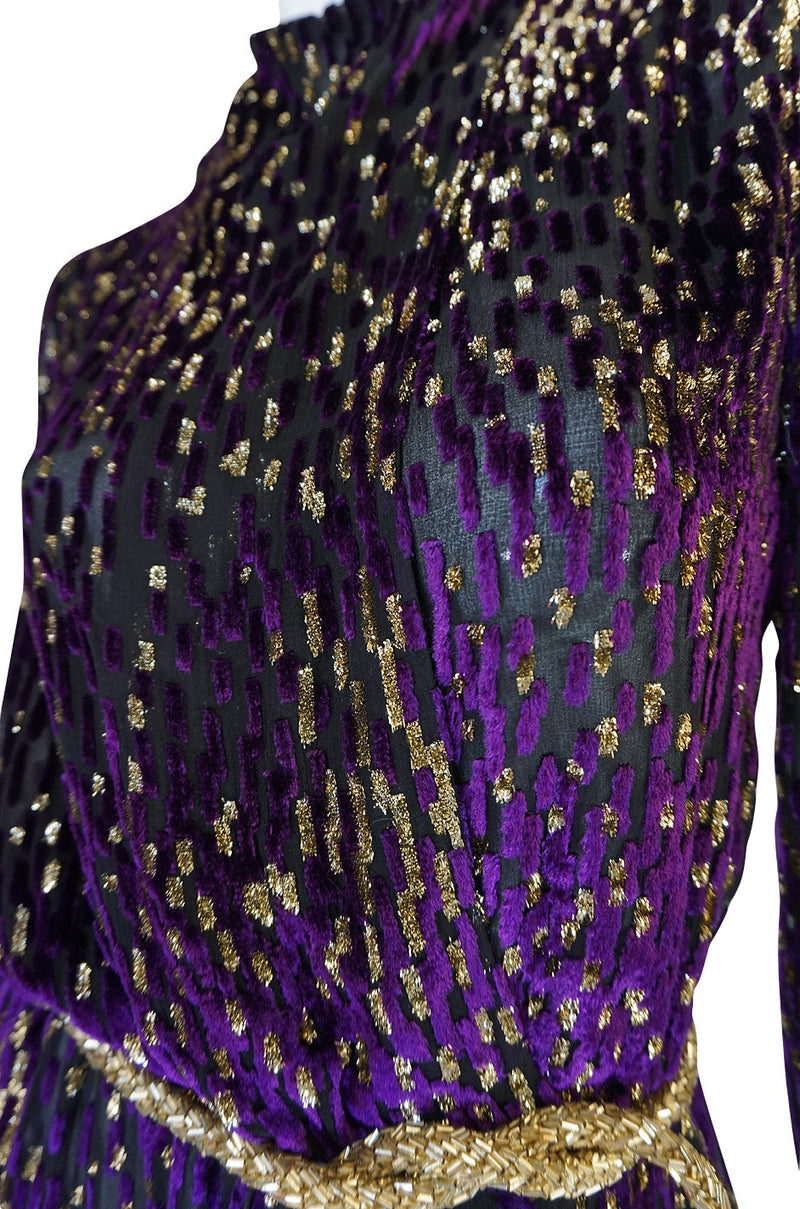 1970s Incredible Velvet Chiffon Lillie Rubin Dress