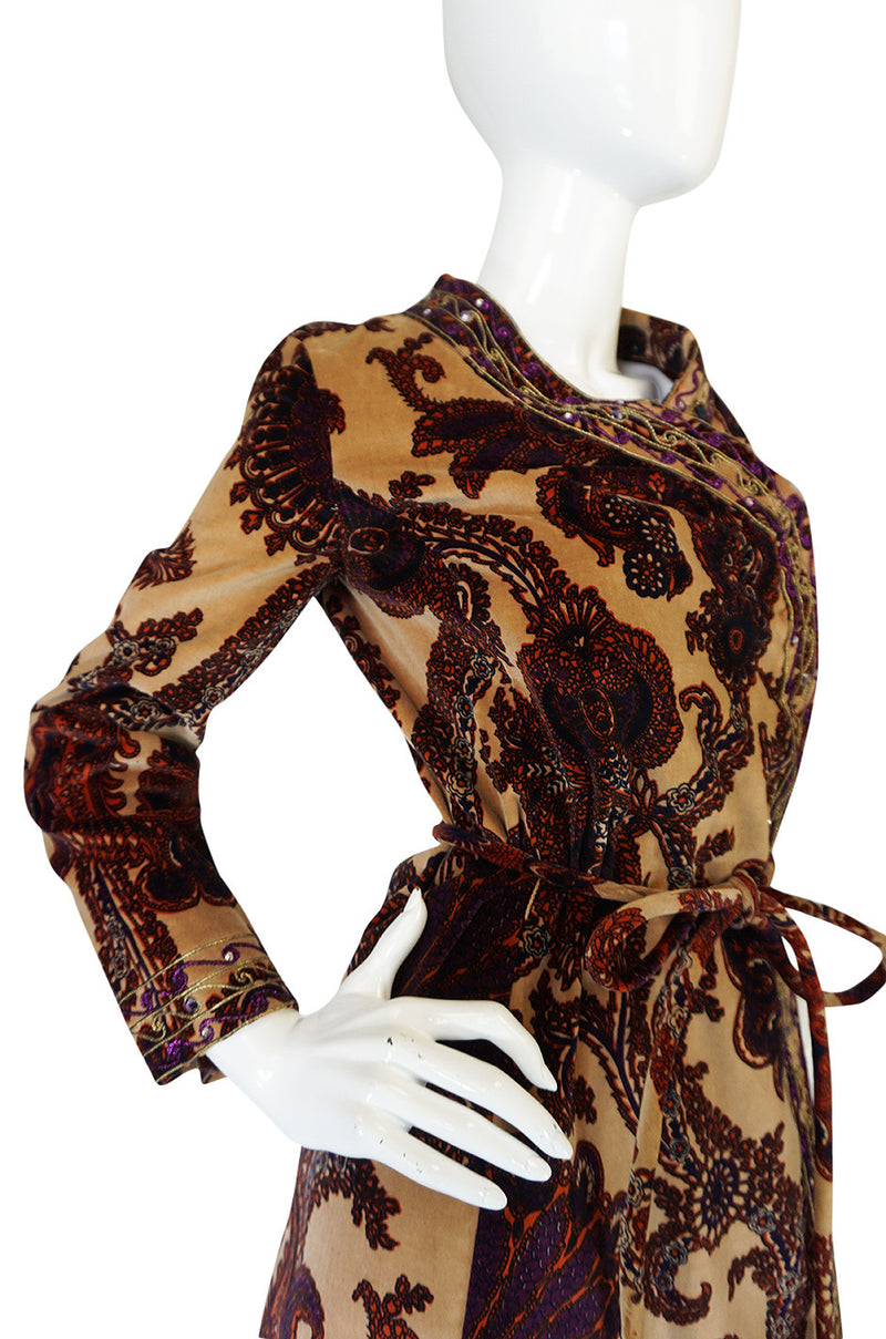 1960s Mr Mort Rich Printed Velvet Wrap Dress or Coat