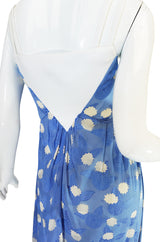 Rare 1970s Courreges Printed Blue Silk Chiffon Dress