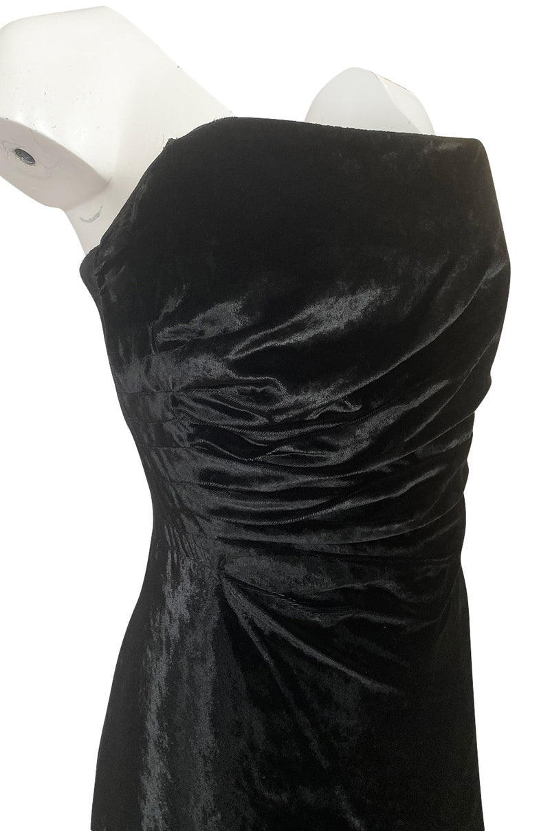 Austere 1980s Halston Strapless Liquid Black Silk Velvet Dress