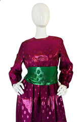 1960s Oscar de la Renta Metallic Dot Dress with Green Sash