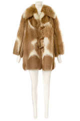 1970s Gucci Two Toned Sheepskin & Suede Coat w Front Leather Buckles